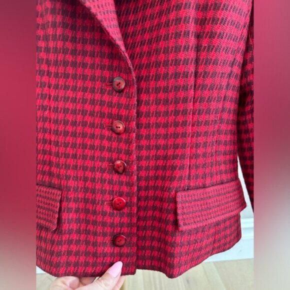 Rare Vintage Louis Féraud Red Houndstooth Jacket – Wool/Mohair – Made in Germany - Picture 5 of 15